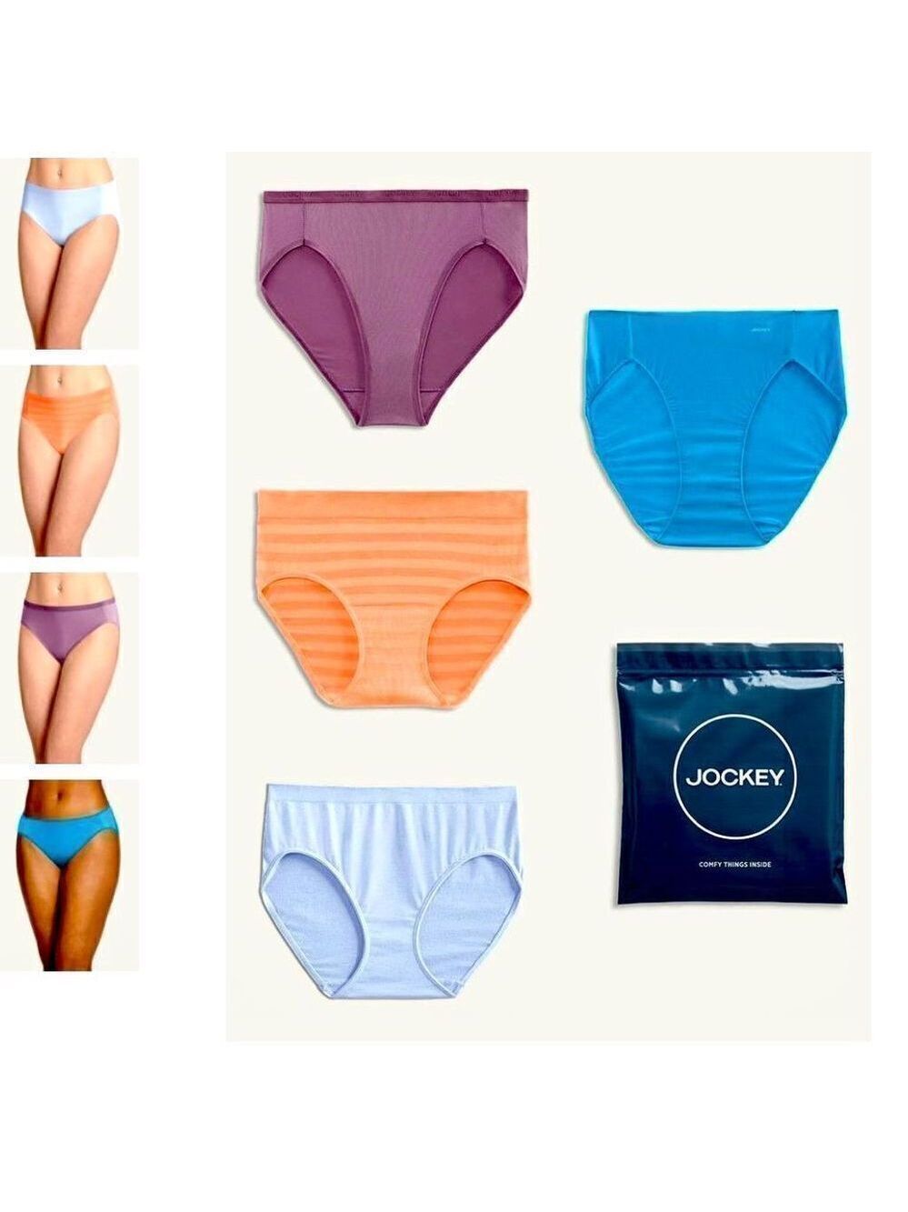 NWT Jockey Pack of 4 Sz S Hi Cut Variety Panties Purple,Orange,Blue,Turquoise